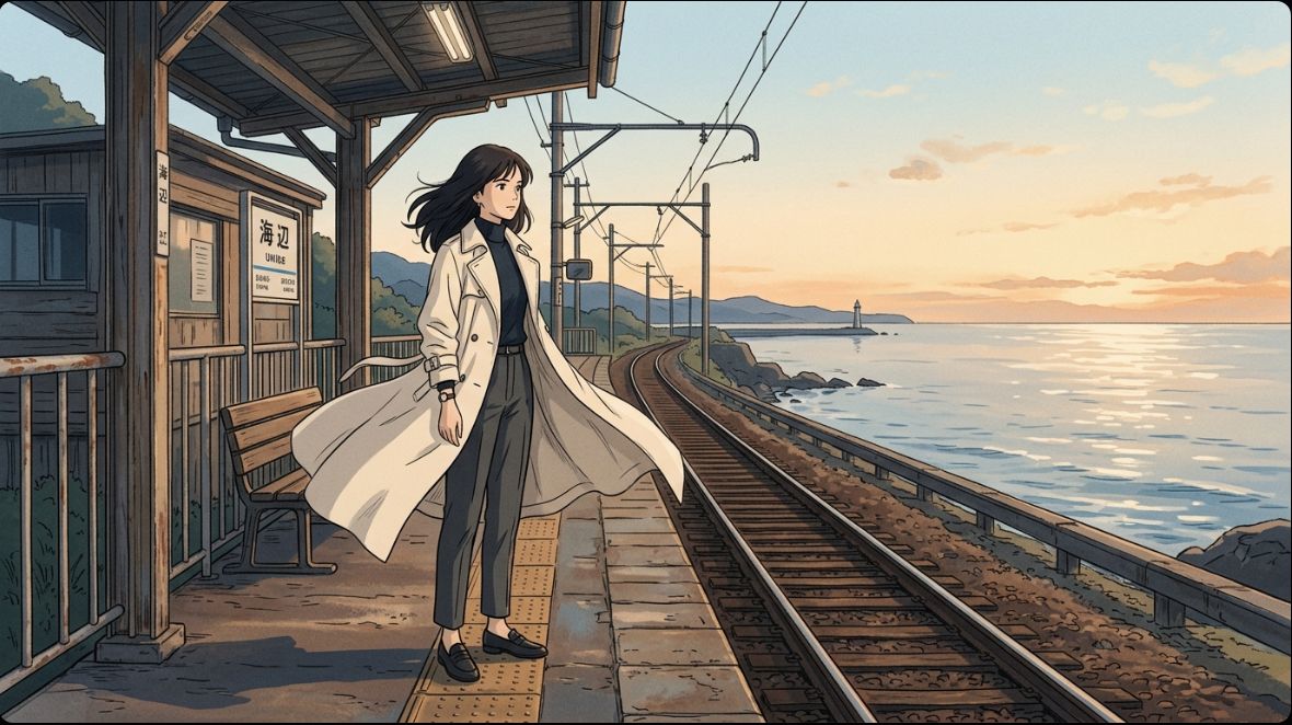 Sophisticated coastal anime image generated with Nano Banana 2